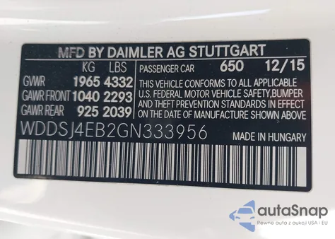 2016 Mercedes-Benz Cla 250 из США, поврежденный, VIN WDDSJ4EB2GN333956